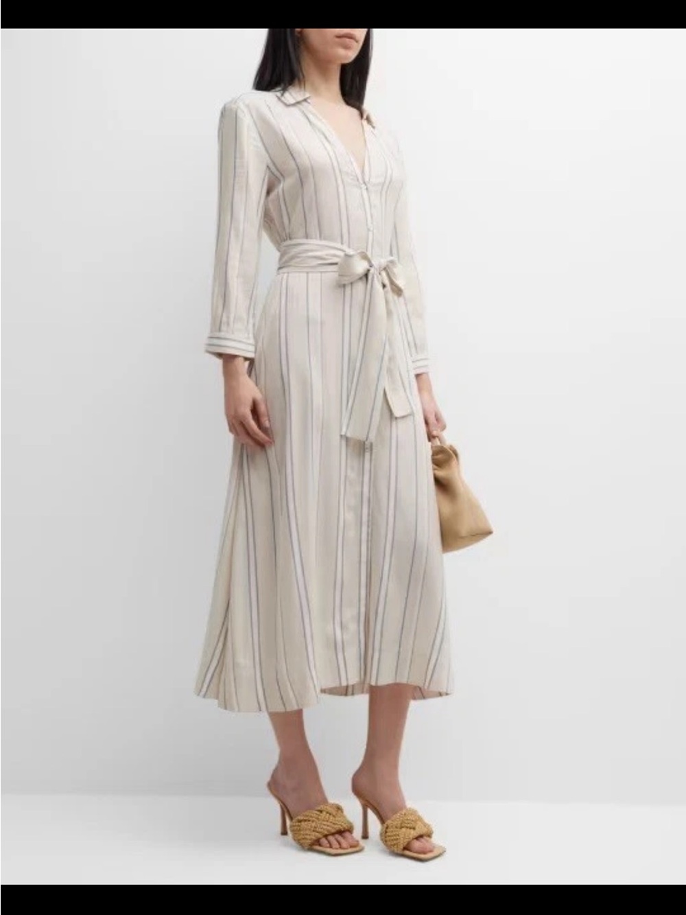 Brochu Walker Dree Striped V-Neck Midi Shirtdress Size Large